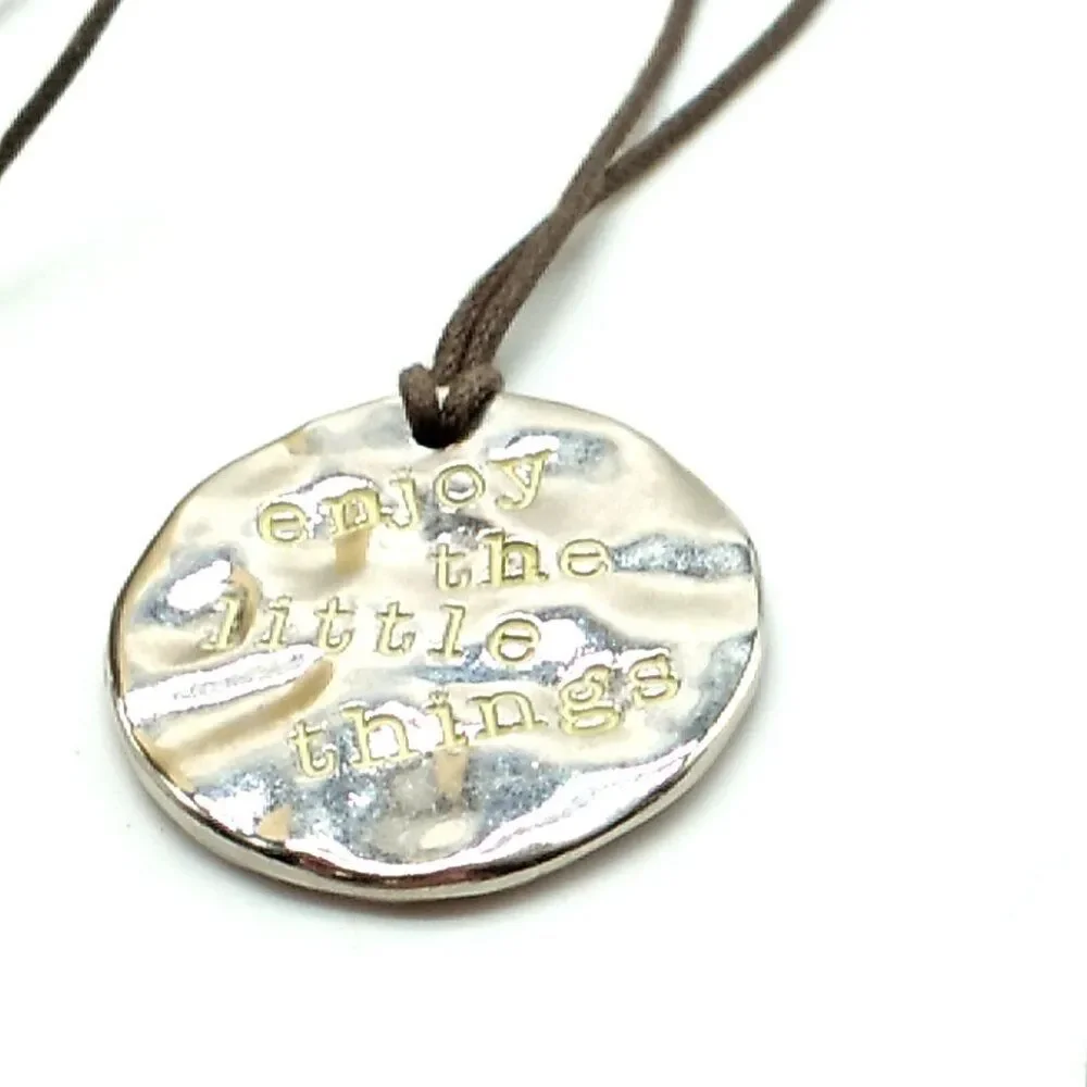 Life is Good & Enjoy the Little Things Reversible Silver-tone Pendant Necklace